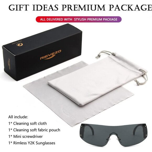 Oversized Y2K Rimless Sunglasses Women's Men UV400 Wrap Around Trendy - Picture 7 of 7